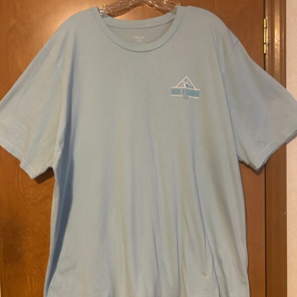 T-shirt Huk Homme Petit Col Bleu/gris - Mélange Coton Léger Pour La Pêche (Taille S)